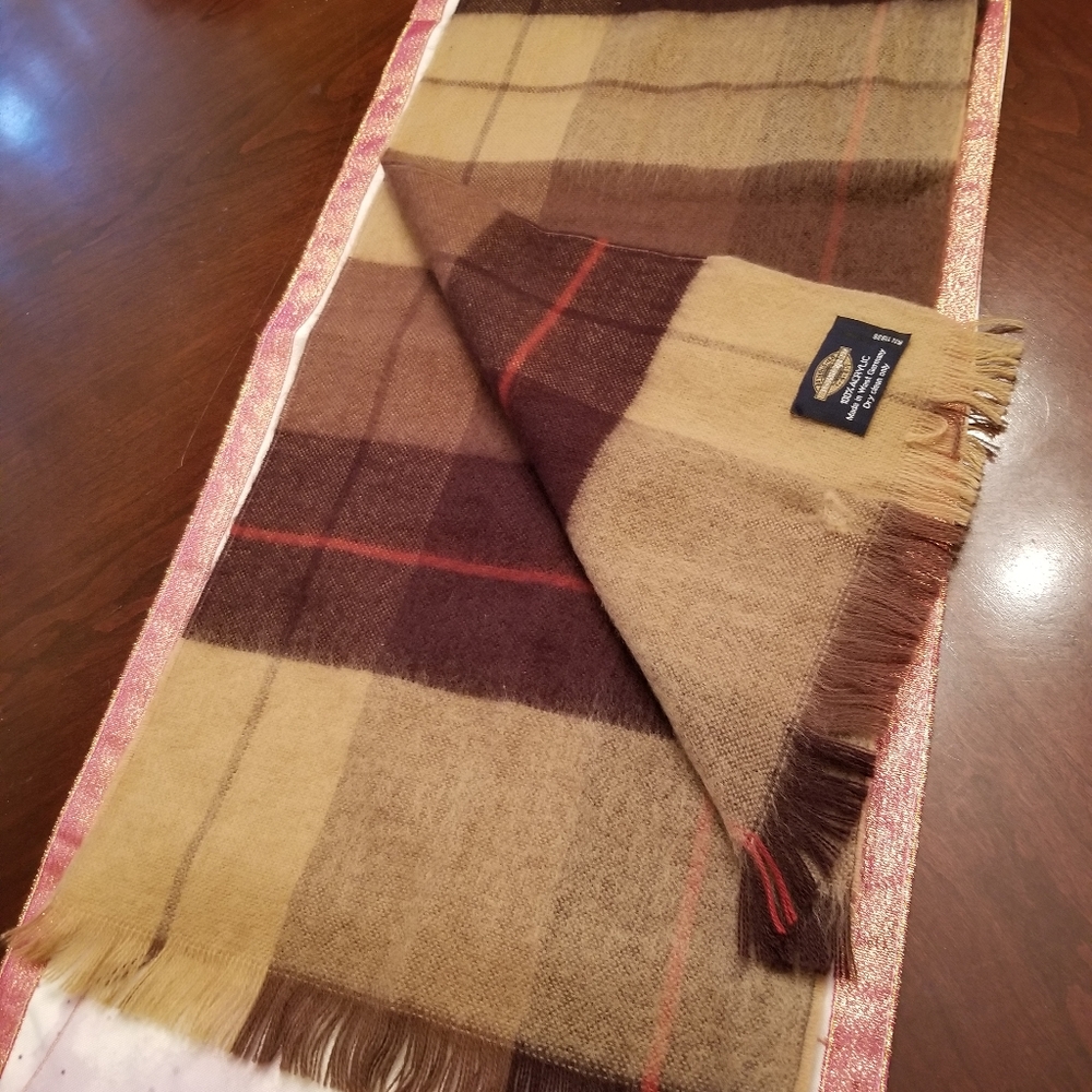 Brown plaid scarf for men or women.